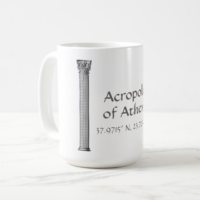 Taza De Café Acrópolis de Atenas Latitud Longitud (Anverso izquierdo)