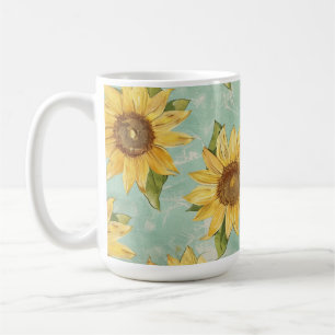 Taza De Café Acuarela Amarilla de Girasol de Verano