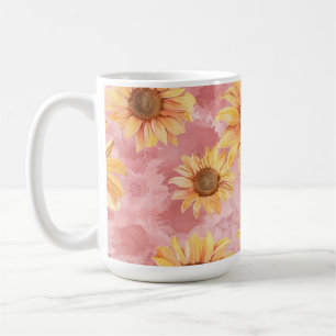 Taza De Café Acuarela Amarilla de Girasol de Verano 
