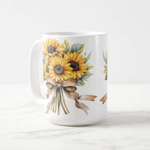 Taza De Café Acuarela Amarilla de Verano de Girasol