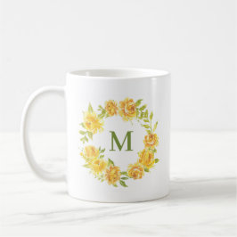 Taza De Café Acuarela Amarillo Flores Veraniegas Monograma de g
