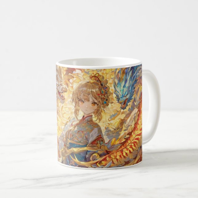 Taza De Café Acuarela Anime Dragon Chica Mug (Anverso derecho)
