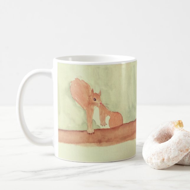 Taza De Café Acuarela Ardillas Lindas Bosque (Con donut)