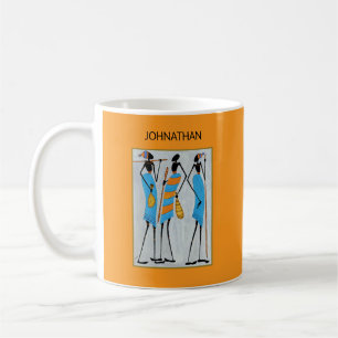 Taza De Café Acuarela, arte africano, guerreros masái