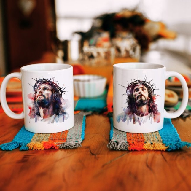 Taza De Café Acuarela artística cristiana Jesucristo (Subido por el creador)
