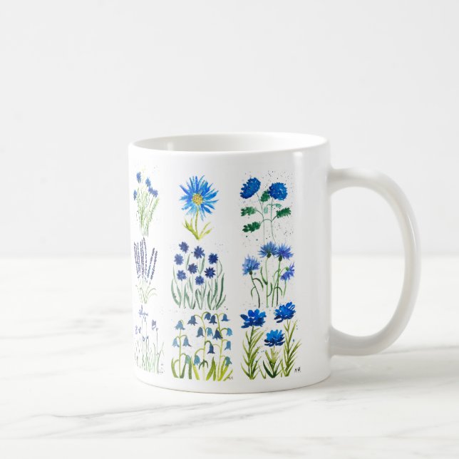 Taza De Café Acuarela Azul Flores Moda Rústica Colección (Derecha)