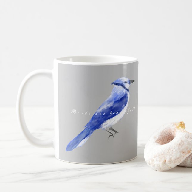 Taza De Café Acuarela azul Jay profundo azul marino saturado (Con donut)