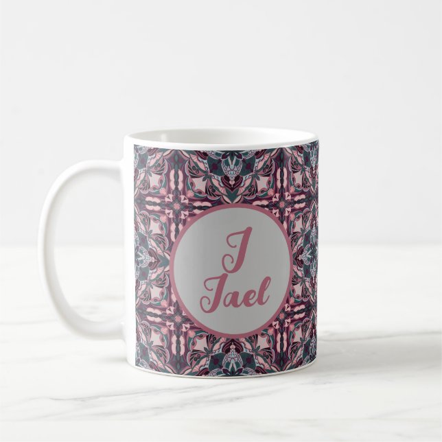 Taza De Café Acuarela Azulejo Español Rosa Personalizado (Izquierda)