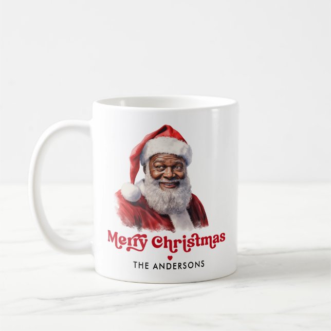 Taza De Café Acuarela Black Santa Merry Christmas (Izquierda)