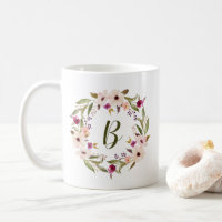 Acuarela Bohemio Floral Monograma Mug