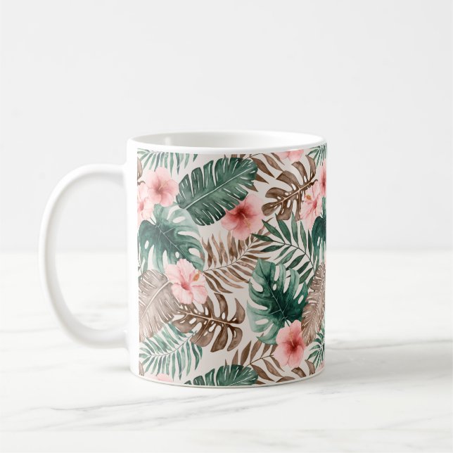Taza De Café Acuarela Boho moderna Floral tropical  (Izquierda)