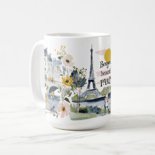 Taza De Café Acuarela Bonjour París Precioso