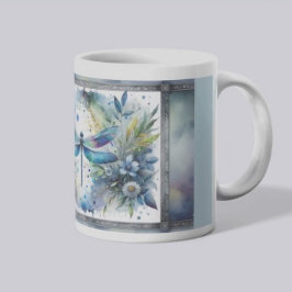 Taza De Café Acuarela Botánica de Libélula Azul
