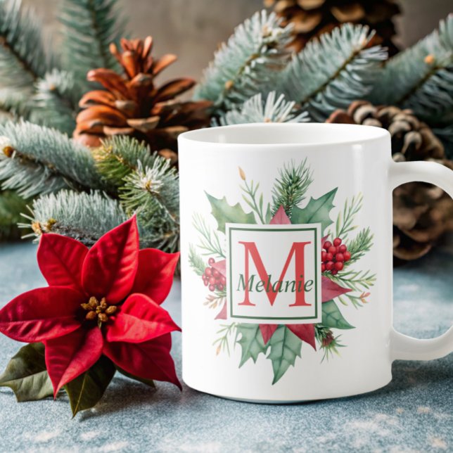 Taza De Café acuarela botánica moderna Festividades de Monogram (Subido por el creador)