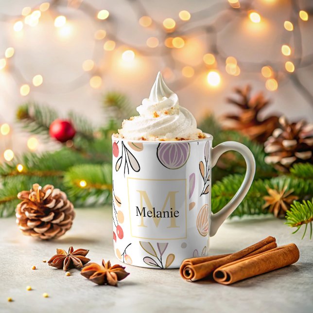 Taza De Café acuarela botánica moderna Festividades de Monogram (Subido por el creador)