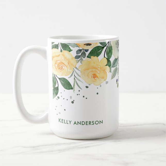 Taza De Café Acuarela Botánica Monogramada de Moda (Izquierda)
