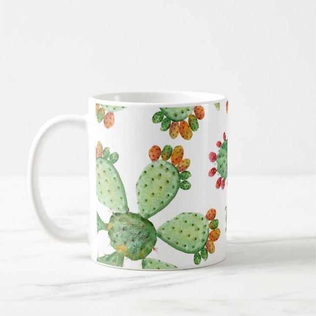Taza De Café Acuarela Cacti: Patrón de jardín tropical. (Izquierda)