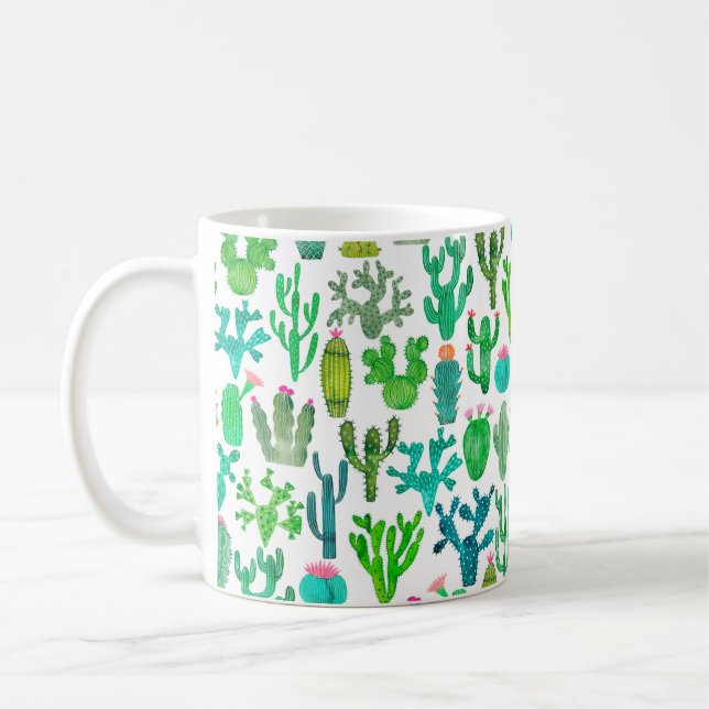 Taza De Café Acuarela cactus sin fisuras. Grupo Cacti (Izquierda)
