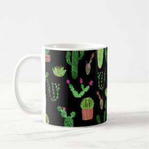 Taza De Café Acuarela Cactuses Planta Fondo Sin Marea