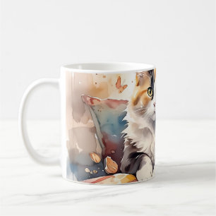 Taza De Café Acuarela caprichosa Calico Cat y mariposas
