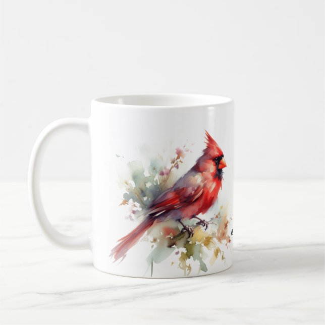 Taza De Café Acuarela Carinal Roja Moderna (Izquierda)