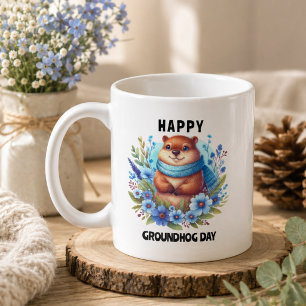 Taza De Café Acuarela Celebrando el Día de la Marmota