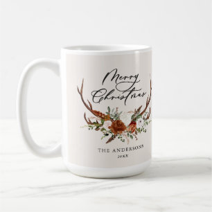 Taza De Café acuarela ciervo floral feliz navidad