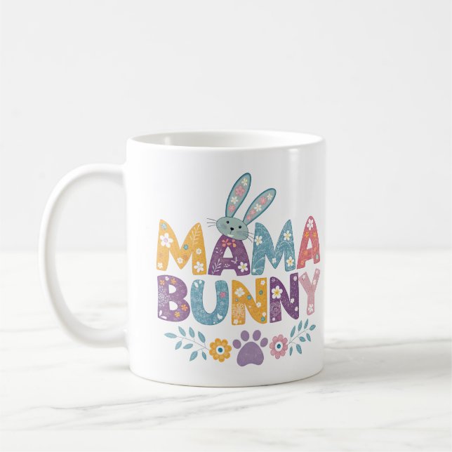 Taza De Café acuarela colorida floral mama conejo (Izquierda)