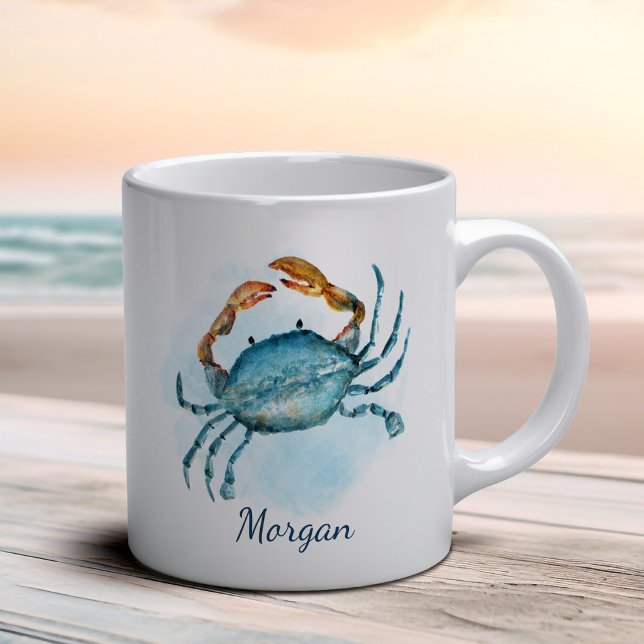 Taza De Café Acuarela Corazón Azul Cangrejo Costero Personaliza (Subido por el creador)