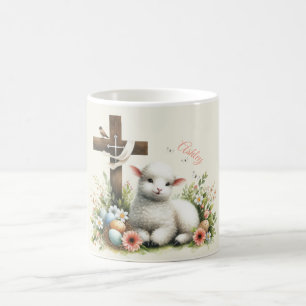 Taza De Café Acuarela Cordero de Pascua Personalizada