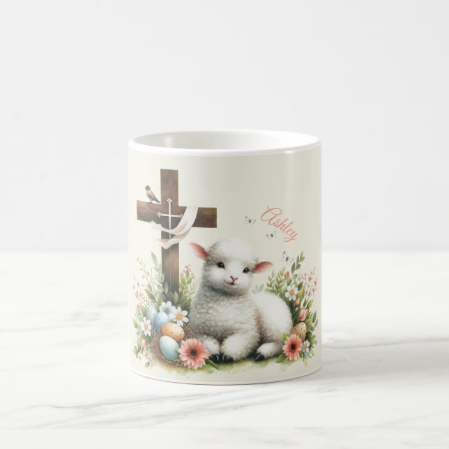 Taza De Café Acuarela Cordero de Pascua Personalizada (Centro)