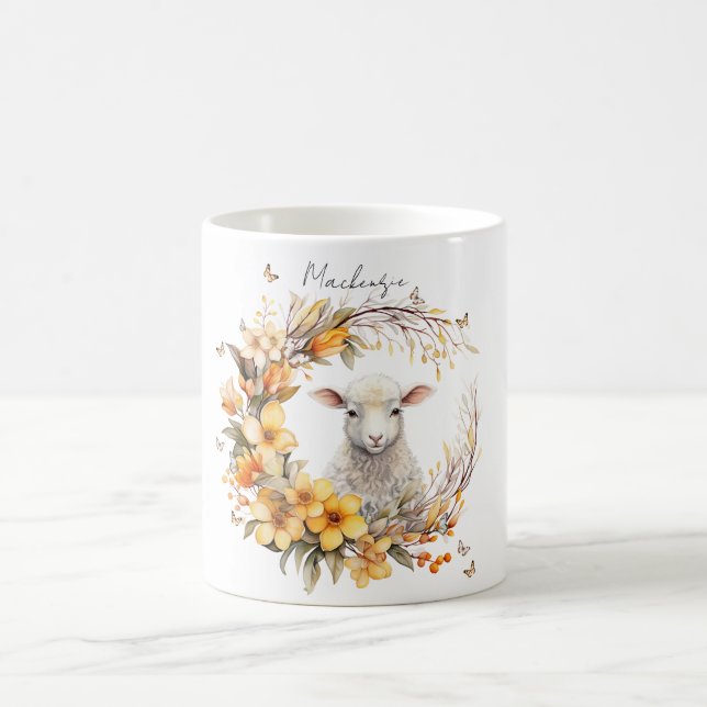 Taza De Café Acuarela Cordero de Pascua Personalizada (Centro)