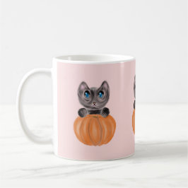 Taza De Café Acuarela Cuidada Gato y Calabaza Mug