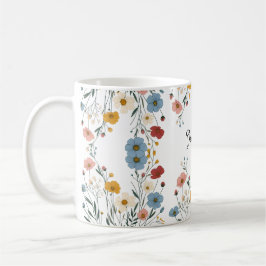 Taza De Café Acuarela Cuta personalizada Flor silvestre rústica
