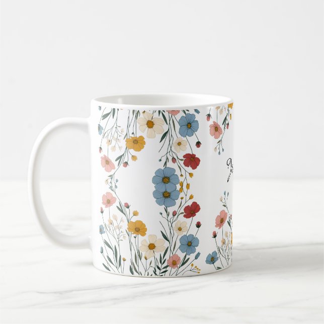 Taza De Café Acuarela Cuta personalizada Flor silvestre rústica (Izquierda)