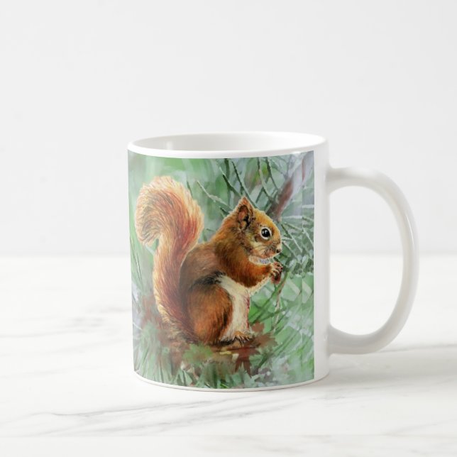 Taza De Café Acuarela Cute la ardilla roja de la naturaleza ani (Derecha)