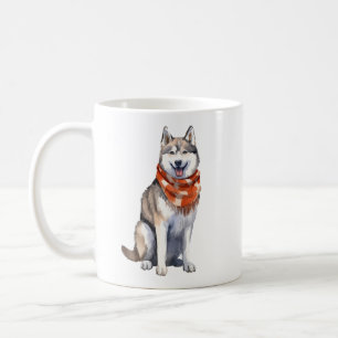 Taza De Café Acuarela Cute Perro Husky Siberiano