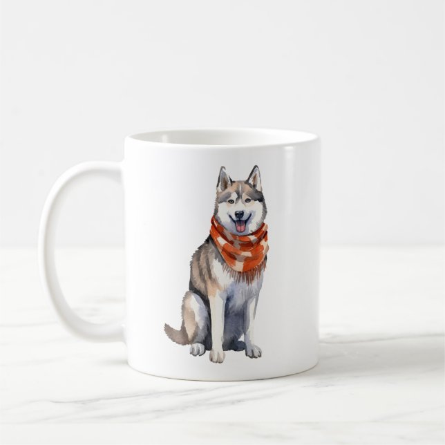 Taza De Café Acuarela Cute Perro Husky Siberiano (Izquierda)