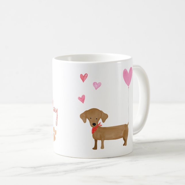 Taza De Café Acuarela Dachshund Valentines Perro Café Mug (Anverso derecho)