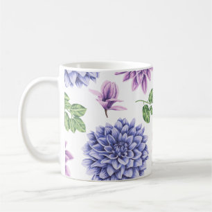 Taza De Café Acuarela Dahlias Azul púrpura
