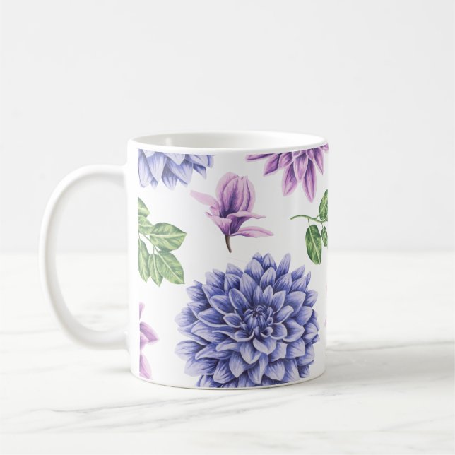 Taza De Café Acuarela Dahlias Azul púrpura (Izquierda)