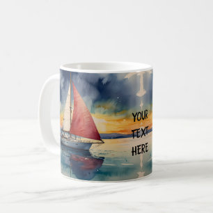 Taza De Café Acuarela de barco sobre el goteo de pintura marina