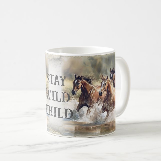 Taza De Café Acuarela de Caballos Salvajes (Anverso derecho)