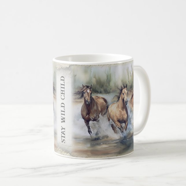 Taza De Café Acuarela de Caballos Salvajes (Anverso derecho)