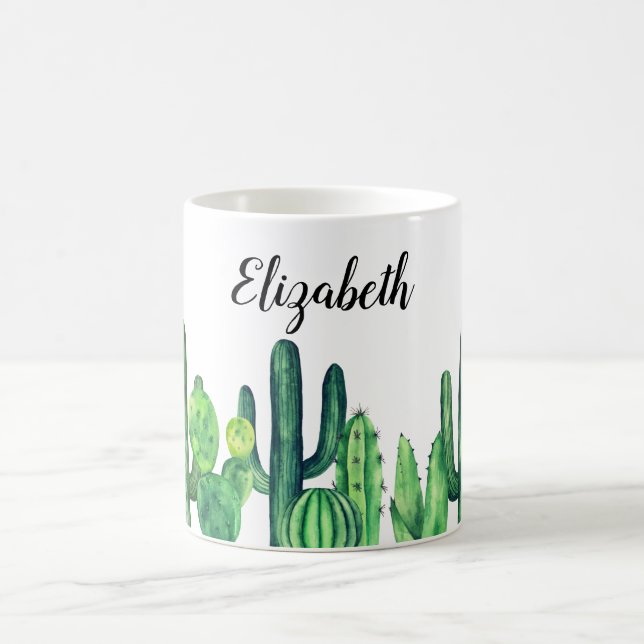 Taza De Café Acuarela de cactus. Botánica verde. Moderno (Centro)
