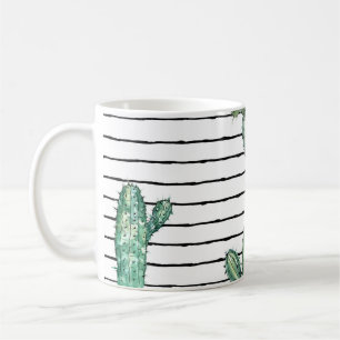Taza De Café Acuarela de Cactus: Dibujo de Pluma Vintage.