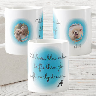 Taza De Café Acuarela de Caniche Pastel Azul con Fotos Personal