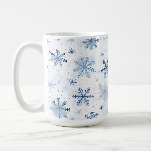Taza De Café Acuarela de copo de nieve de invierno (Izquierda)