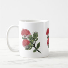 Taza De Café Acuarela de Flor Tropical Lehua Roja Hawaiana 