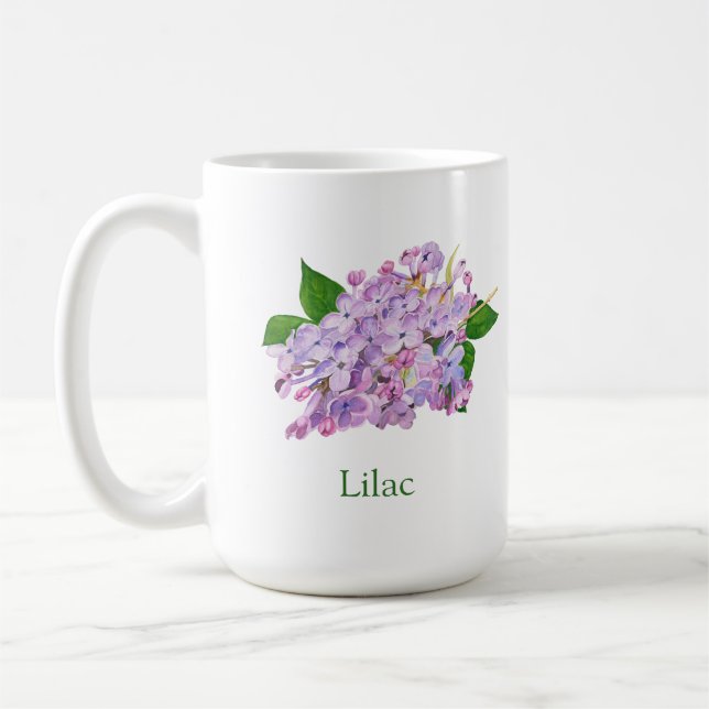 Taza De Café acuarela de flores lilatas púrpuras (Izquierda)